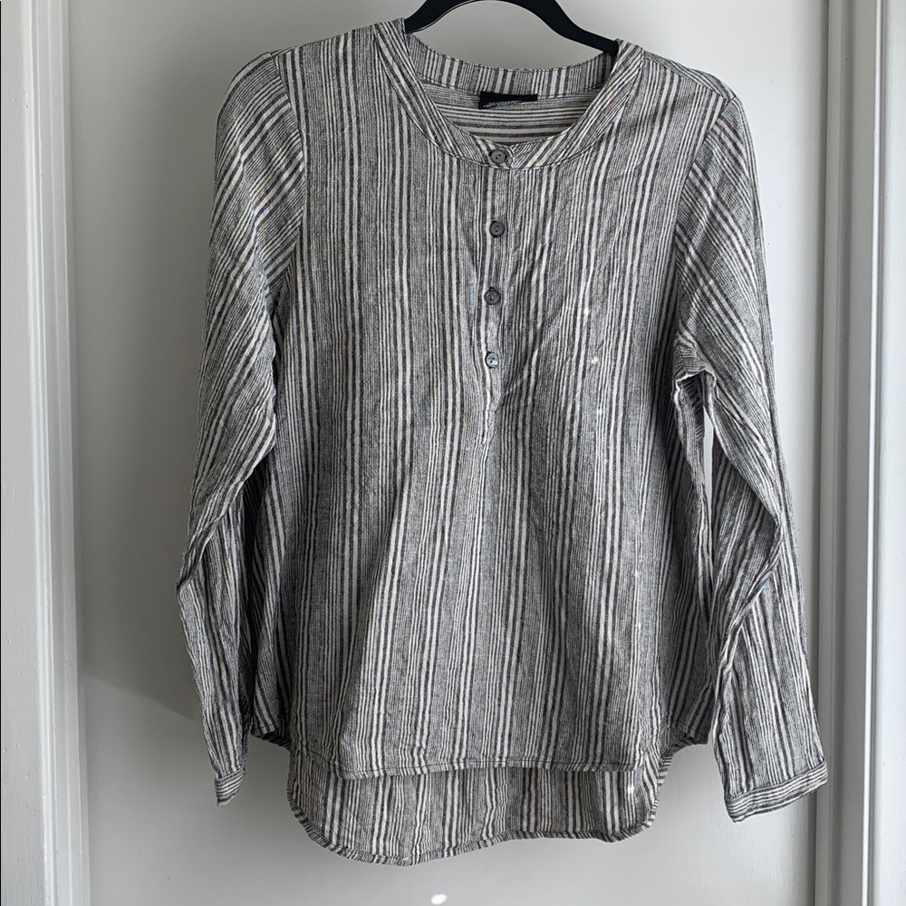 B.L.E.U. Black and Cream Striped Long Sleeves Shirt Size XL